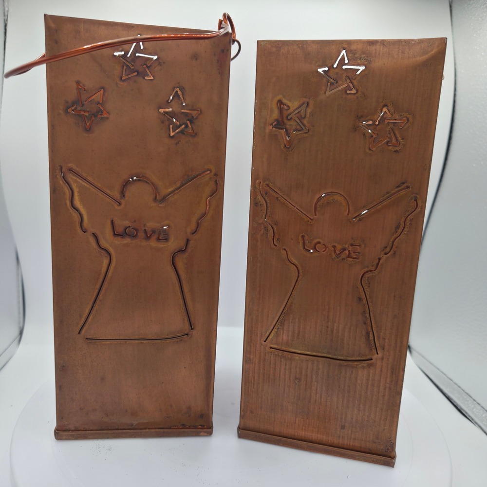 Southern Living Copper Angel Star Punched Lanterns Set/2 Primitive Decor Retired